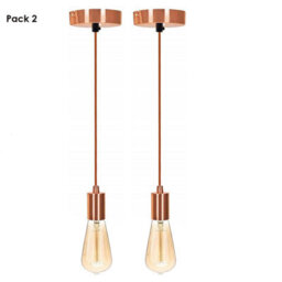 Yellow Brass Vintage Industrial Pendant Light 2 Pack E27 Ceiling Lamp Holder With Metal Ceiling Rose & 95Cm Braided Cable - thumbnail 9