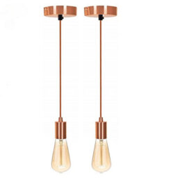 Yellow Brass Vintage Industrial Pendant Light 2 Pack E27 Ceiling Lamp Holder With Metal Ceiling Rose & 95Cm Braided Cable - thumbnail 1