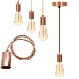 Yellow Brass Vintage Industrial Pendant Light 2 Pack E27 Ceiling Lamp Holder With Metal Ceiling Rose & 95Cm Braided Cable - thumbnail 5