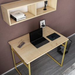 Decorotika Hussum Writing Desk Laptop Desk Floating Shelf Included Gold Oak - thumbnail 3