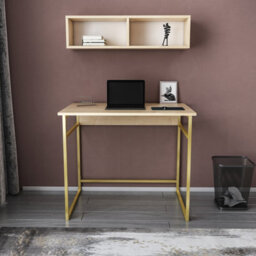 Decorotika Hussum Writing Desk Laptop Desk Floating Shelf Included Gold Oak - thumbnail 2