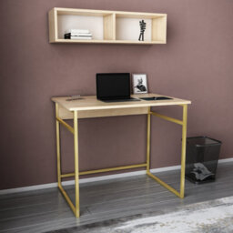 Decorotika Hussum Writing Desk Laptop Desk Floating Shelf Included Gold Oak
