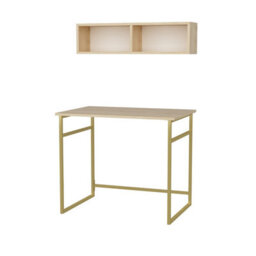 Decorotika Hussum Writing Desk Laptop Desk Floating Shelf Included Gold Oak - thumbnail 5