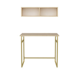 Decorotika Hussum Writing Desk Laptop Desk Floating Shelf Included Gold Oak - thumbnail 4