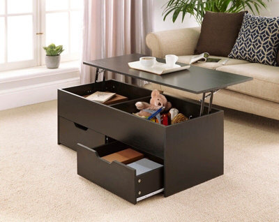 Home Source Bruges 2 Drawer Lift Up Coffee Table Black - image 1