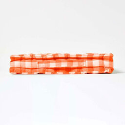 Homescapes Orange Block Check Cotton Gingham Floor Cushion, 40 X 40 Cm - thumbnail 5