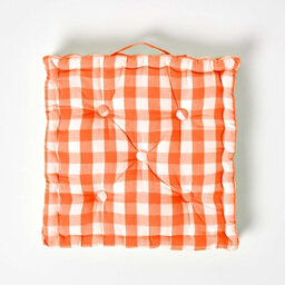 Homescapes Orange Block Check Cotton Gingham Floor Cushion, 40 X 40 Cm - thumbnail 3