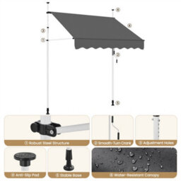 Yaheetech Dark Grey 2M L Manual Retractable Awning With Adjustable Awning Angle And Height - thumbnail 4