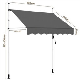 Yaheetech Dark Grey 2M L Manual Retractable Awning With Adjustable Awning Angle And Height - thumbnail 3