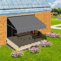 Yaheetech Dark Grey 2M L Manual Retractable Awning With Adjustable Awning Angle And Height