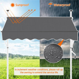 Yaheetech Dark Grey 2M L Manual Retractable Awning With Adjustable Awning Angle And Height - thumbnail 9