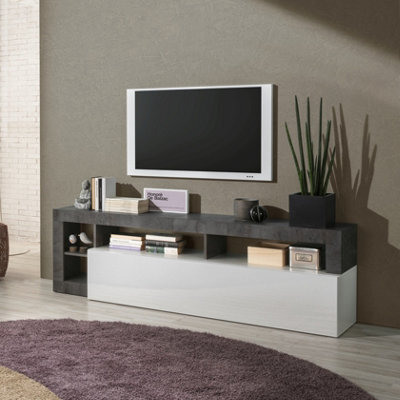 FurniComp LTD Furnicomp Lorenzo 184Cm White Gloss And Anthracite Tv Stand - image 1