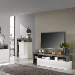 FurniComp LTD Furnicomp Lorenzo 184Cm White Gloss And Anthracite Tv Stand - thumbnail 5