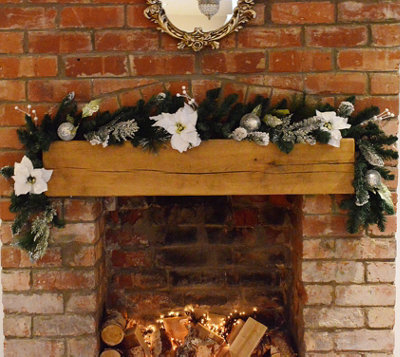 Samuel Alexander 1.8M (6Ft) White Poinsettia Christmas Garland Silver Balls Glitter Snow Flocked - image 1