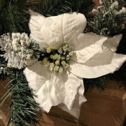 Samuel Alexander 1.8M (6Ft) White Poinsettia Christmas Garland Silver Balls Glitter Snow Flocked - thumbnail 6