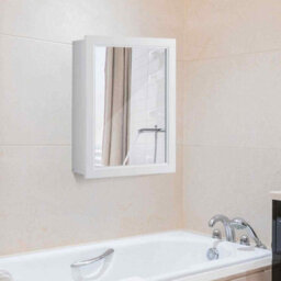 Costway Bathroom Mirror Cabinet Wall Mounted Storage Cabinet White - thumbnail 3