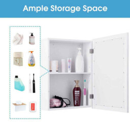 Costway Bathroom Mirror Cabinet Wall Mounted Storage Cabinet White - thumbnail 4