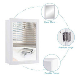 Costway Bathroom Mirror Cabinet Wall Mounted Storage Cabinet White - thumbnail 5