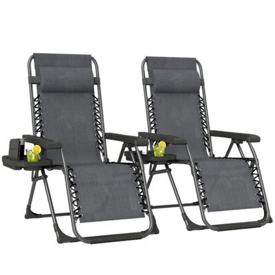 Zero Gravity Chairs Set Of 2 With Cup Holder, Headrest, Dark Grey - image 1