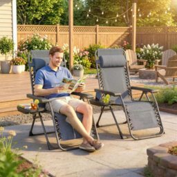 Zero Gravity Chairs Set Of 2 With Cup Holder, Headrest, Dark Grey - thumbnail 5