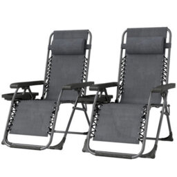 Zero Gravity Chairs Set Of 2 With Cup Holder, Headrest, Dark Grey - thumbnail 6