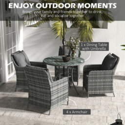 Wyld Haus Rolana Nivi 4-Seater Mixed Grey Rattan Outdoor Dining Set With Parasol And Cushions - thumbnail 5