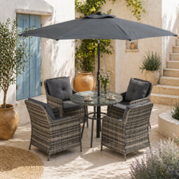 Wyld Haus Rolana Nivi 4-Seater Mixed Grey Rattan Outdoor Dining Set With Parasol And Cushions - thumbnail 1