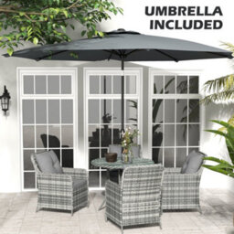Wyld Haus Rolana Nivi 4-Seater Mixed Grey Rattan Outdoor Dining Set With Parasol And Cushions - thumbnail 7