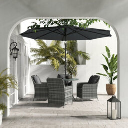 Wyld Haus Rolana Nivi 4-Seater Mixed Grey Rattan Outdoor Dining Set With Parasol And Cushions - thumbnail 3