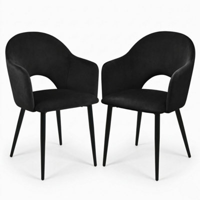 Evre Hailey Black Velvet Dining Chairs Set Of 2 Upholstered Chairs With Padded Arms & Cutout Back Rest. - image 1