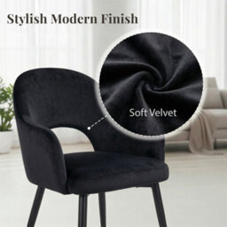 Evre Hailey Black Velvet Dining Chairs Set Of 2 Upholstered Chairs With Padded Arms & Cutout Back Rest. - thumbnail 4