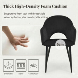 Evre Hailey Black Velvet Dining Chairs Set Of 2 Upholstered Chairs With Padded Arms & Cutout Back Rest. - thumbnail 6