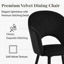 Evre Hailey Black Velvet Dining Chairs Set Of 2 Upholstered Chairs With Padded Arms & Cutout Back Rest. - thumbnail 3