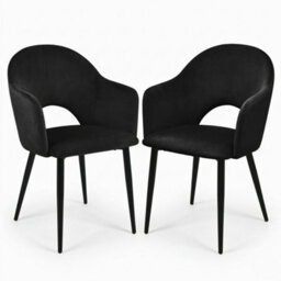 Evre Hailey Black Velvet Dining Chairs Set Of 2 Upholstered Chairs With Padded Arms & Cutout Back Rest. - thumbnail 1