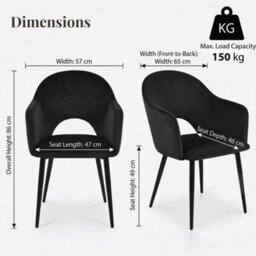 Evre Hailey Black Velvet Dining Chairs Set Of 2 Upholstered Chairs With Padded Arms & Cutout Back Rest. - thumbnail 2
