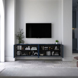 Heze Furniture Elpis Glamour Tv Cabinet Media Unit Extra Long 300 Cm Wall Mounted - Navy Matt - thumbnail 4
