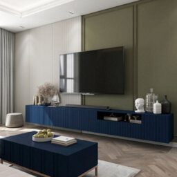 Heze Furniture Elpis Glamour Tv Cabinet Media Unit Extra Long 300 Cm Wall Mounted - Navy Matt - thumbnail 3