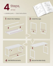 Vasagle Computer Desk, Office Desk, 160 X 60 X 76 Cm, For Study, Bedroom, Living Room, Maple White And Pearl White - thumbnail 7