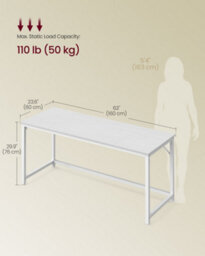 Vasagle Computer Desk, Office Desk, 160 X 60 X 76 Cm, For Study, Bedroom, Living Room, Maple White And Pearl White - thumbnail 6