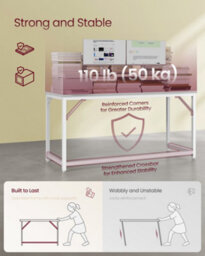 Vasagle Computer Desk, Office Desk, 160 X 60 X 76 Cm, For Study, Bedroom, Living Room, Maple White And Pearl White - thumbnail 5