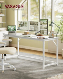 Vasagle Computer Desk, Office Desk, 160 X 60 X 76 Cm, For Study, Bedroom, Living Room, Maple White And Pearl White - thumbnail 3