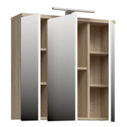 Furniture To Go Veris 3 Door Mirrored Bathroom Cabinet With Integrated Led Lighting - Sonoma Oak And White Gloss - thumbnail 4