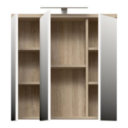 Furniture To Go Veris 3 Door Mirrored Bathroom Cabinet With Integrated Led Lighting - Sonoma Oak And White Gloss - thumbnail 5