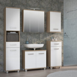 Furniture To Go Veris 3 Door Mirrored Bathroom Cabinet With Integrated Led Lighting - Sonoma Oak And White Gloss - thumbnail 6