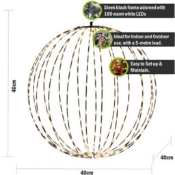 Pegdev - Pdl - Pre Lit Led Sphere 40Cm With 180 Warm White Micro Leds 5M Lead Timer Elegant Black Frame Indoor Outdoor - thumbnail 2