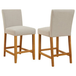 The Furniture Market Monty Natural Linen Fabric Bar Stool Modern Minimalist Design Natural Oak Solid Wood Legs Comfortable Seat Kitchen Counter Stool - thumbnail 4