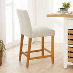 The Furniture Market Monty Natural Linen Fabric Bar Stool Modern Minimalist Design Natural Oak Solid Wood Legs Comfortable Seat Kitchen Counter Stool - thumbnail 2
