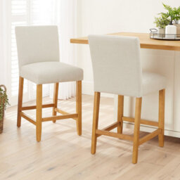 The Furniture Market Monty Natural Linen Fabric Bar Stool Modern Minimalist Design Natural Oak Solid Wood Legs Comfortable Seat Kitchen Counter Stool - thumbnail 3