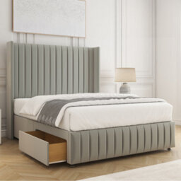 Bsspoke Luna Divan Bed Silver Plush Velvet 54Inch Headboard & Footboard 2 Drawers Footend & No Mattress In 4Ft 4Ft6 5Ft 6Ft - thumbnail 1