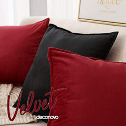 Deconovo Set Of 2 Square Large Crushed Velvet Cushion Covers With Invisible Zipper 60Cm X 60Cm Red - thumbnail 2